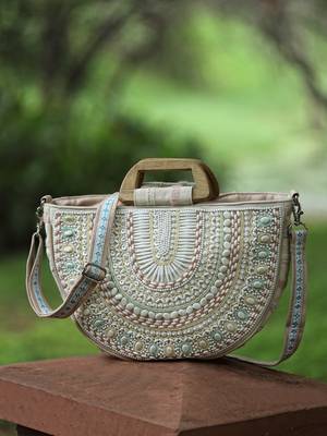 boho natural & pastel cotton ethnic embellished handheld bag 3