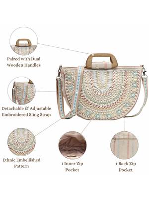 boho natural & pastel cotton ethnic embellished handheld bag 4