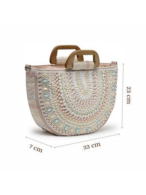 boho natural & pastel cotton ethnic embellished handheld bag 5