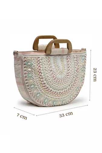 boho natural & pastel cotton ethnic embellished handheld bag
