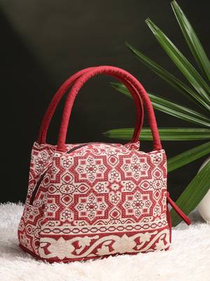 tribal maroon cotton abstract jacquard handheld bag 1