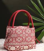 tribal maroon cotton abstract jacquard handheld bag