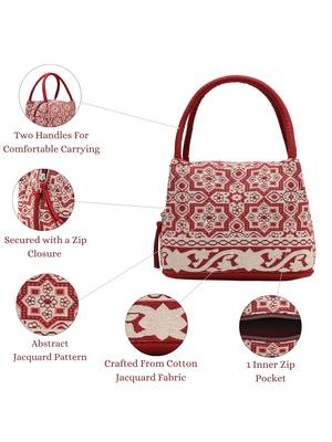 tribal maroon cotton abstract jacquard handheld bag 4