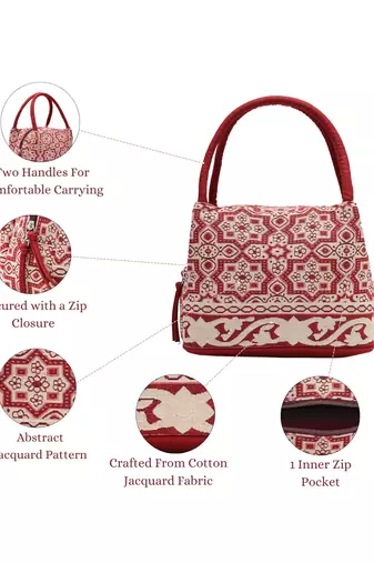 tribal maroon cotton abstract jacquard handheld bag