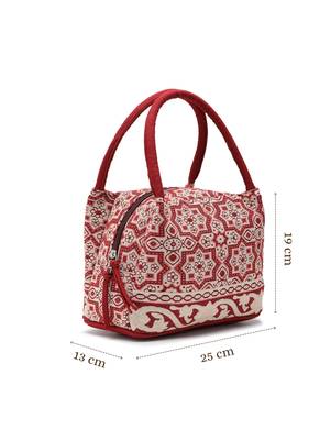 tribal maroon cotton abstract jacquard handheld bag 5