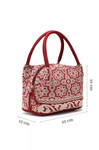 tribal maroon cotton abstract jacquard handheld bag