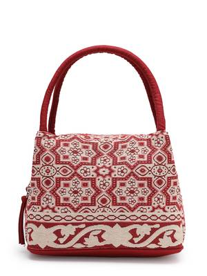 tribal maroon cotton abstract jacquard handheld bag 6