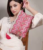 boho bright pink cotton chevron beaded sling bag