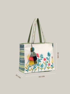 kooky natural & multi jacquard boho floral embroidered tote bag 5