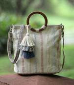 boho natural & pastel cotton striped jacquard handheld bag