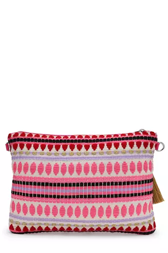boho bright pink cotton chevron beaded sling bag