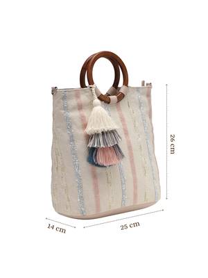boho natural & pastel cotton striped jacquard handheld bag 5