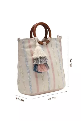 boho natural & pastel cotton striped jacquard handheld bag