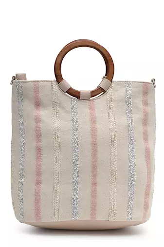 boho natural & pastel cotton striped jacquard handheld bag