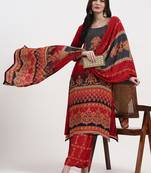 red and black floral natural silk crepe a-line have a lining kurta palazzo dupatta set