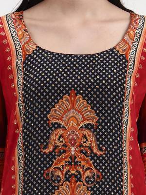 red and black floral natural silk crepe a-line have a lining kurta palazzo dupatta set 4