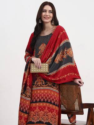 red and black floral natural silk crepe a-line have a lining kurta palazzo dupatta set 5