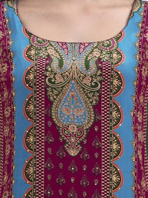 purple and blue floral natural silk crepe a-line have a lining kurta palazzo dupatta set 4
