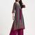 Yufta purple and blue floral natural silk crepe a-line have a lining kurta palazzo dupatta set