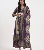 lavender paisley print natural silk crepe a-line kurta palazzo dupatta set