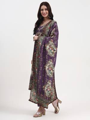 lavender paisley print natural silk crepe a-line kurta palazzo dupatta set 2