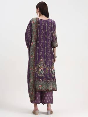 lavender paisley print natural silk crepe a-line kurta palazzo dupatta set 3