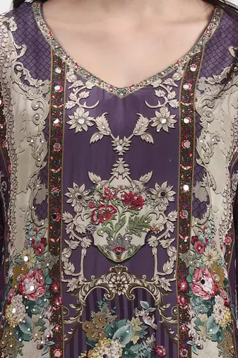 lavender paisley print natural silk crepe a-line kurta palazzo dupatta set