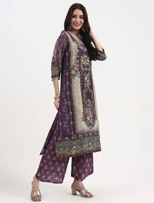 lavender paisley print natural silk crepe a-line kurta palazzo dupatta set 5