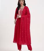 pink solid chanderi silk a-line kurta trouser dupatta set