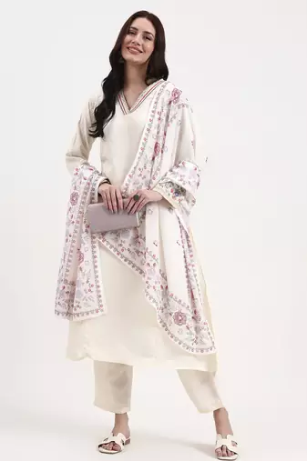 Yufta roman silk cream kurta dupatta pant setset