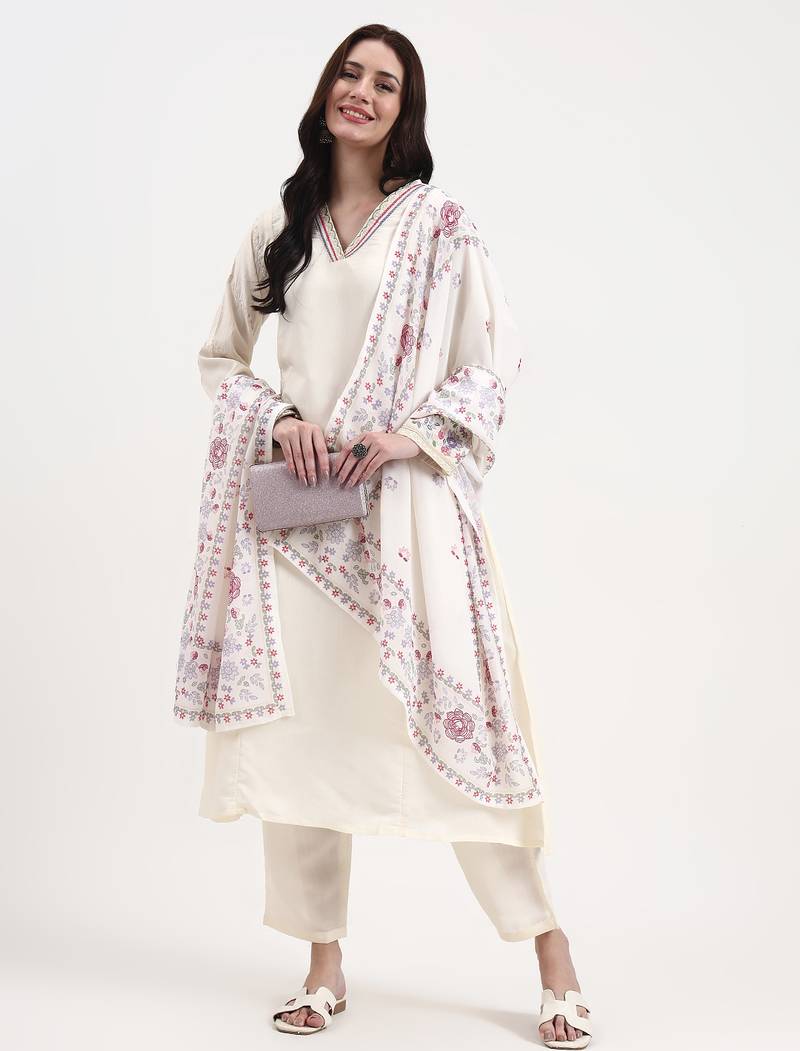 Yufta roman silk cream kurta dupatta pant setset