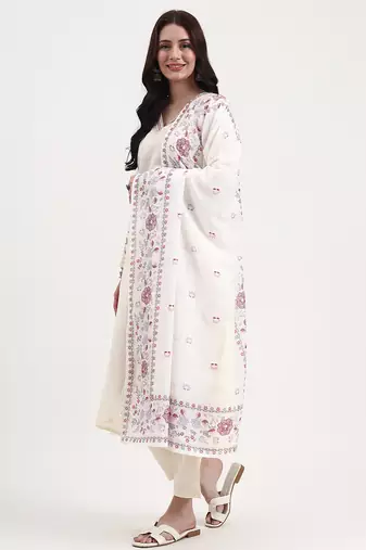 roman silk cream kurta dupatta pant setset