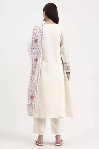 roman silk cream kurta dupatta pant setset