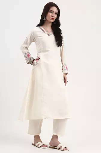 roman silk cream kurta dupatta pant setset