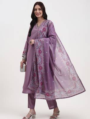 roman silk lavender kurta dupatta pant setset 1