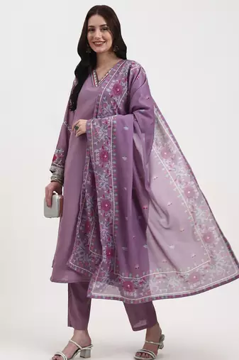 Yufta roman silk lavender kurta dupatta pant setset