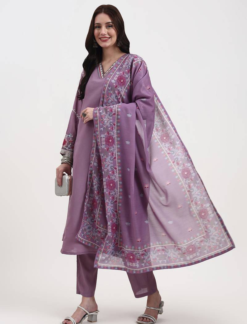 Yufta roman silk lavender kurta dupatta pant setset