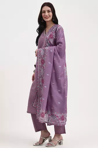 roman silk lavender kurta dupatta pant setset