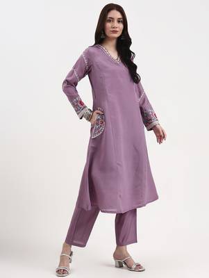 roman silk lavender kurta dupatta pant setset 5