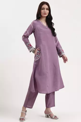 roman silk lavender kurta dupatta pant setset