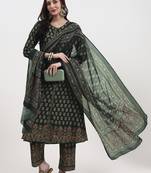 green pure cotton a flared kurta set with pant and dupatta