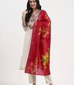 cream chanderi a line dori embroidery kurta set with pant and dupatta