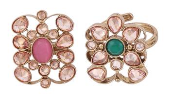 Pleasant oval shape gold plated set of 2 combo adjustable finger ring for women 1
