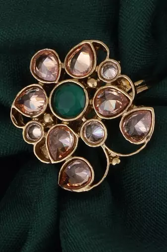 Pleasant oval shape gold plated set of 2 combo adjustable finger ring for women