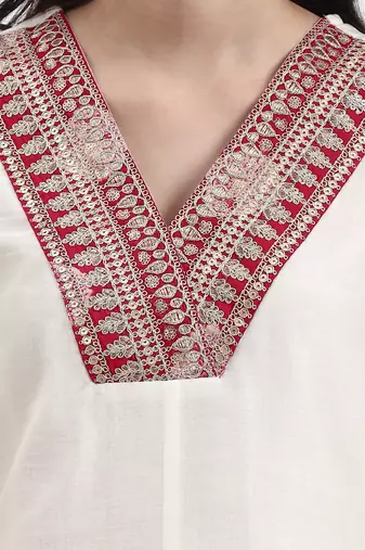 cream chanderi a line dori embroidery kurta set with pant and dupatta