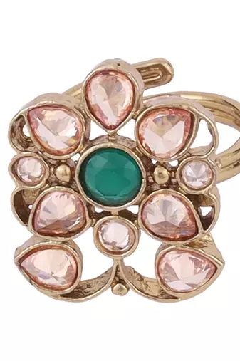 Pleasant oval shape gold plated set of 2 combo adjustable finger ring for women
