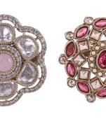 Amazing square and oval shape gold plated set of 2 combo adjustable finger ring for women and girls