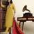 Yufta yellow chanderi a line dori embroidery kurta set with pant and dupatta