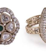 Oval shape white stone gold plated set of 2 combo brass adjustable finger ring for women