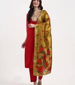 red chanderi a line dori embroidery kurta set with pant and dupatta